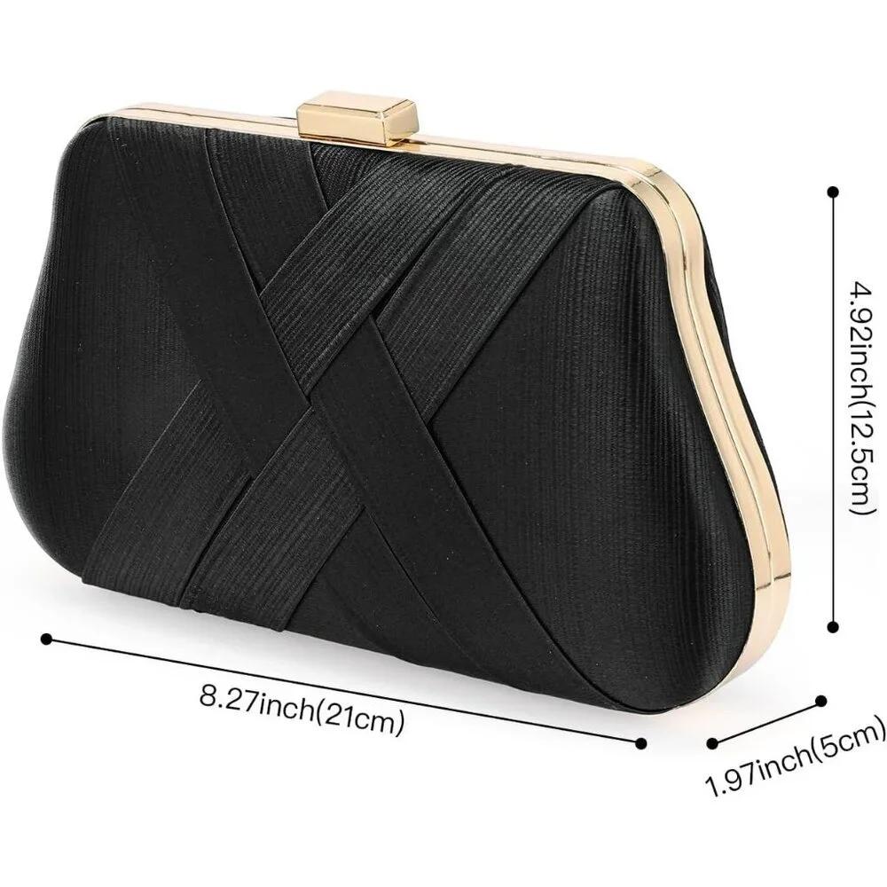 ⚡ Women's Silk Satin Fabric Clutch Crossbody Formal Party Wedding Black Bag